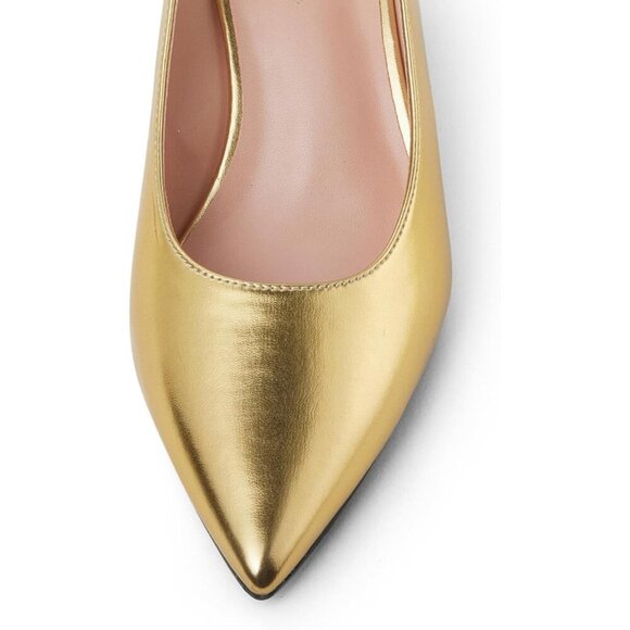 Women Slingback Gold Toe Block Heel Pumps Low Heel Office Wedding Dress Shoes - Picture 3 of 7